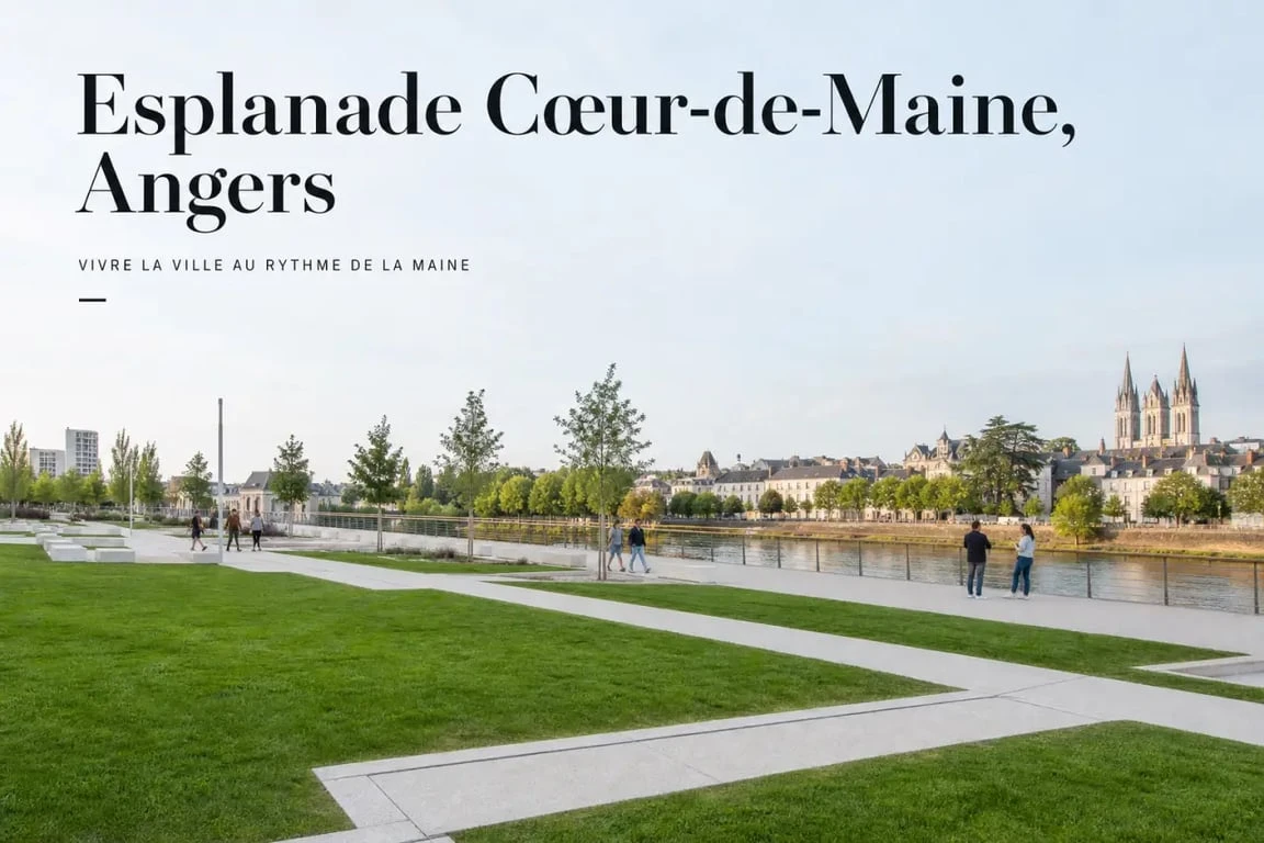 esplanade cœur-de-maine à Angers, vue large de la pelouse et de la promenade au bord de la Maine