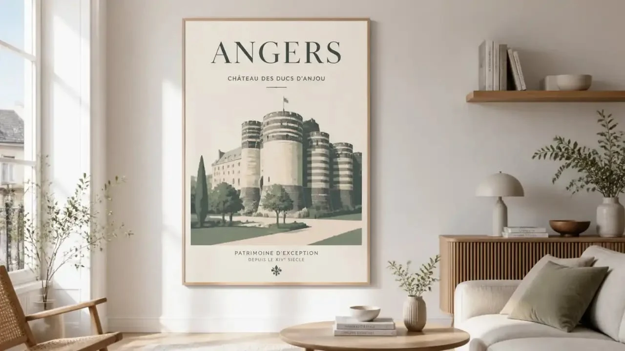Affiche décorative de la ville d'Angers dans un intérieur moderne