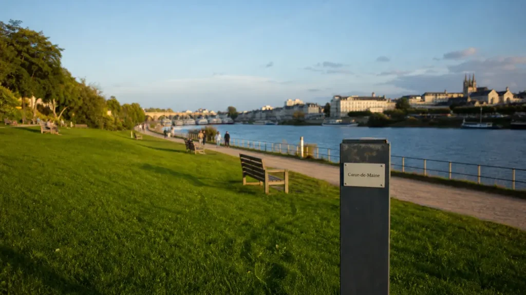 Esplanade coeur-de-maine à Angers, verdure et vue sur la Maine