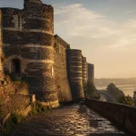 kasteel van angers : château d’Angers, remparts et tour au bord de la Maine