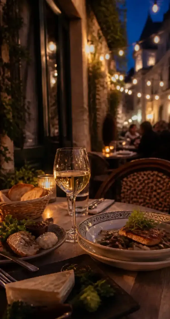 Terrasse de restaurant a Angers avec vins de Loire