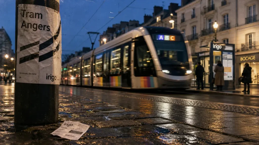 Trams Angers : trois lignes, tramway dans une rue angevine