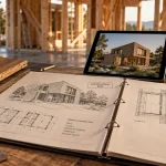 Constructeur maison bois Angers : plans et dossier de chantier en atelier