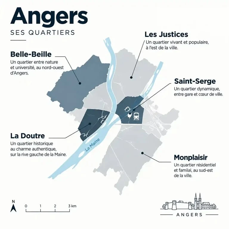 Carte des quartiers d'Angers pour l'achat d'une maison