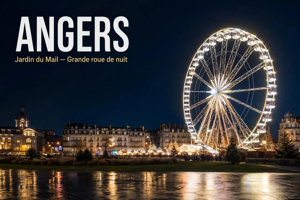 Grande roue Angers de nuit au Jardin du Mail pendant Soleils d'Hiver